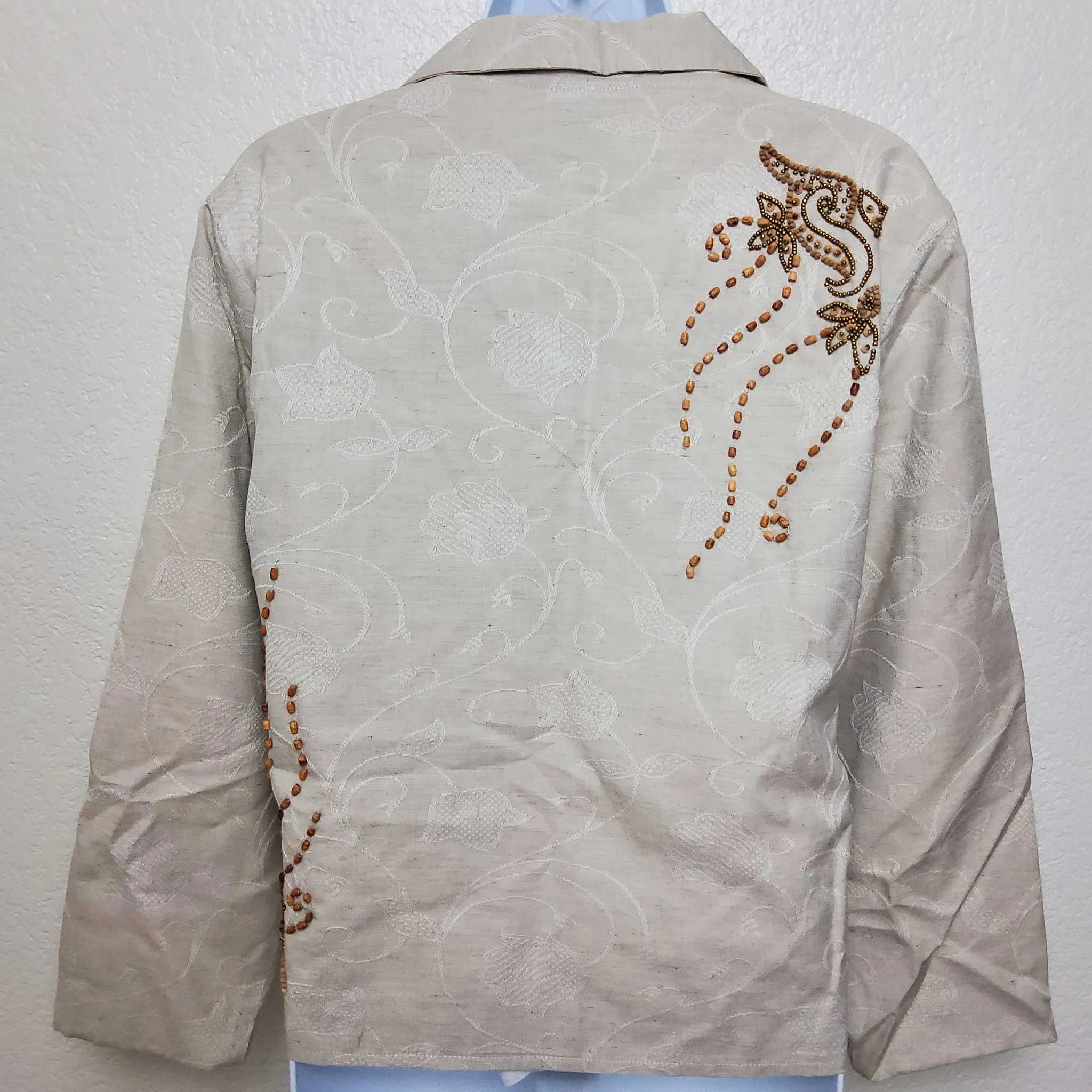 Coldwater Creek Cream Embroidered and Beaded Blazer, Women's Petite Large