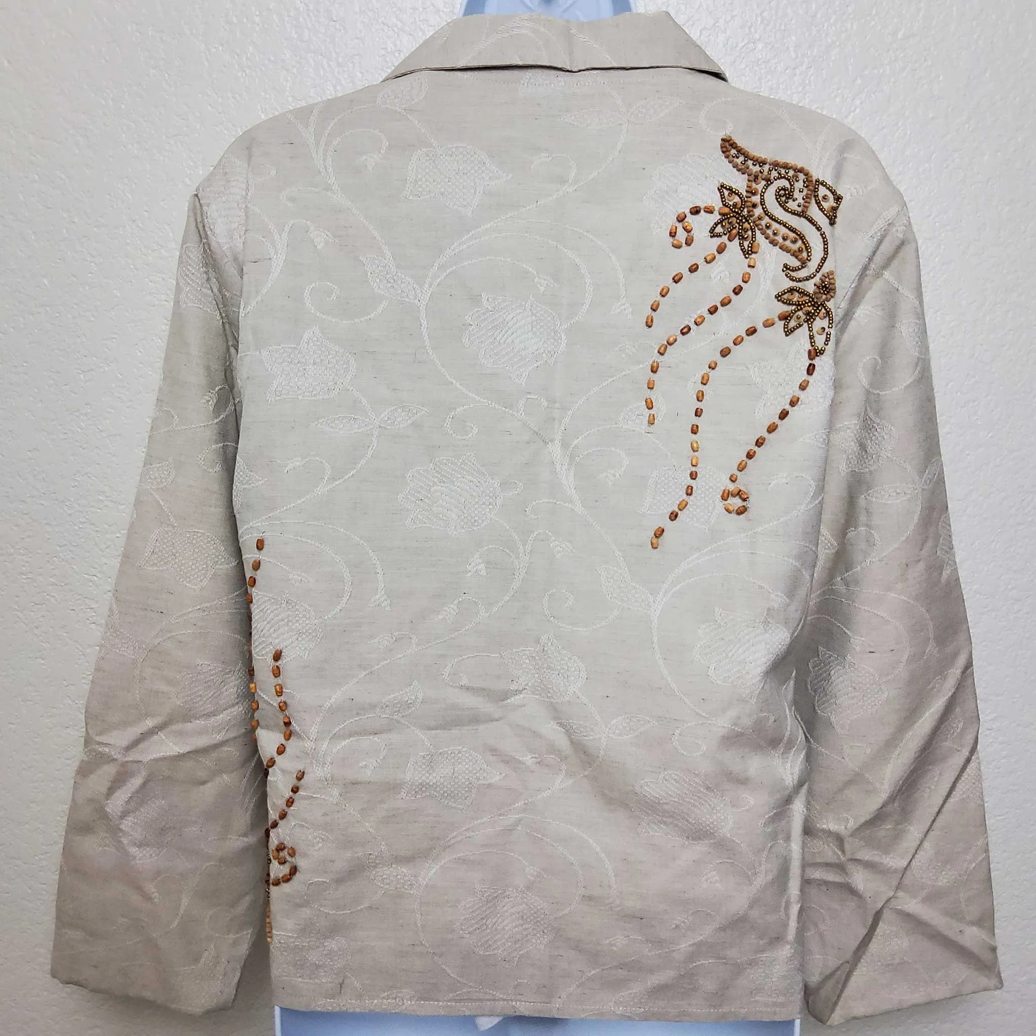 Coldwater Creek Cream Embroidered and Beaded Blazer, Women's Petite Large