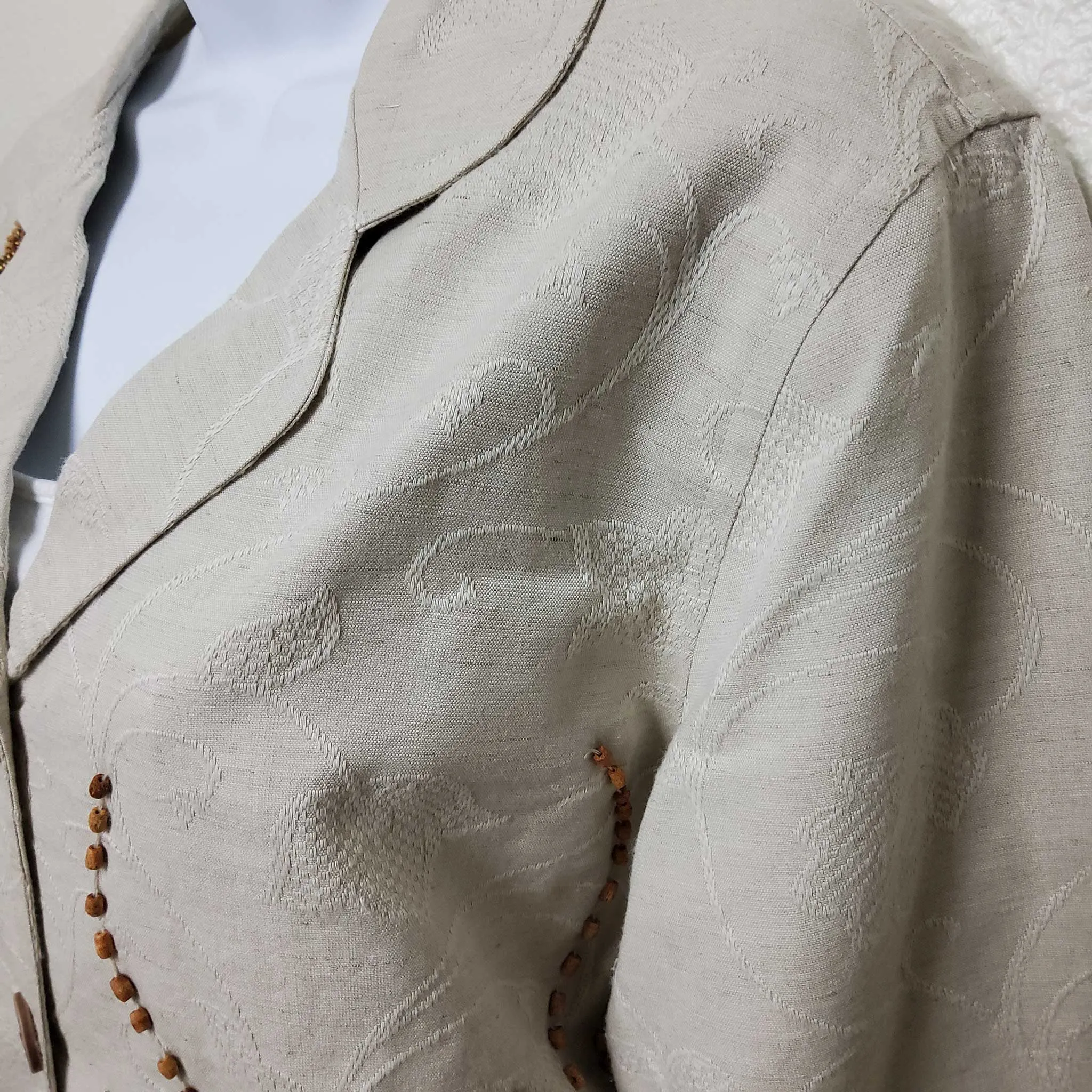 Coldwater Creek Cream Embroidered and Beaded Blazer, Women's Petite Large