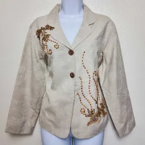 Coldwater Creek Cream Embroidered and Beaded Blazer, Women's Petite Large