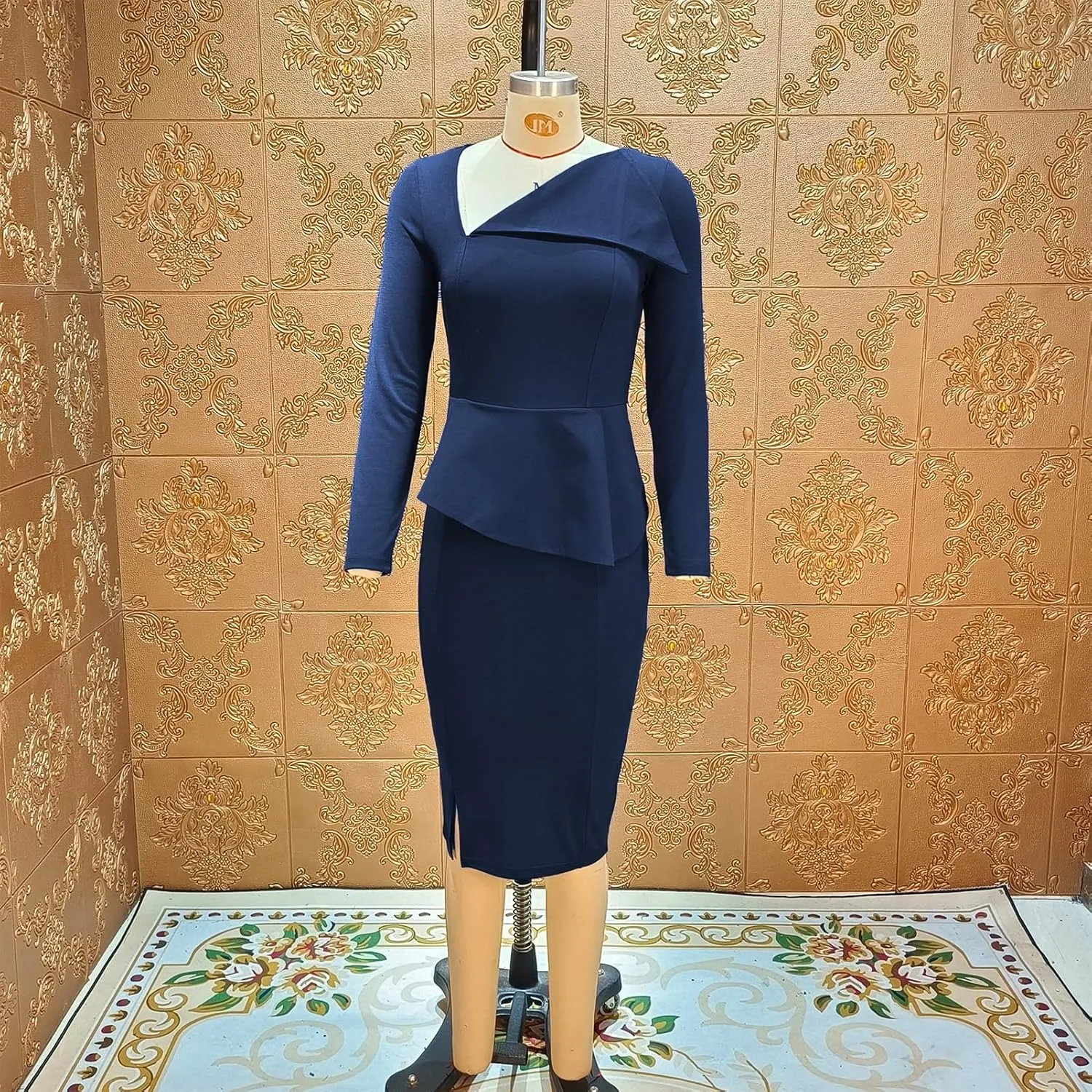 Cololura Women Elegant Long Sleeve Peplum Work Office Bodycon Evening Formal Dress Church Pencil Dress