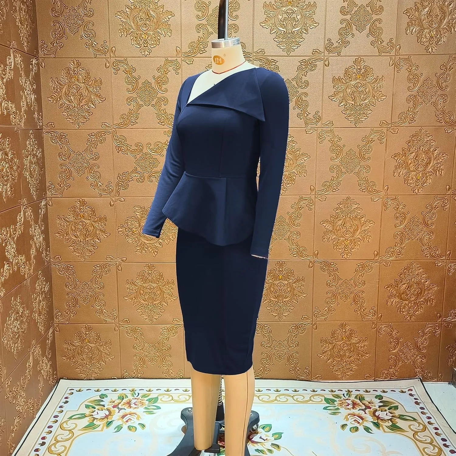 Cololura Women Elegant Long Sleeve Peplum Work Office Bodycon Evening Formal Dress Church Pencil Dress