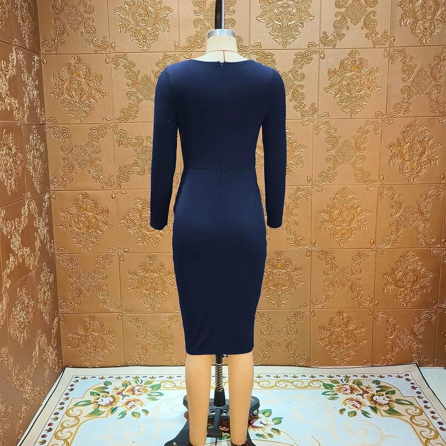 Cololura Women Elegant Long Sleeve Peplum Work Office Bodycon Evening Formal Dress Church Pencil Dress