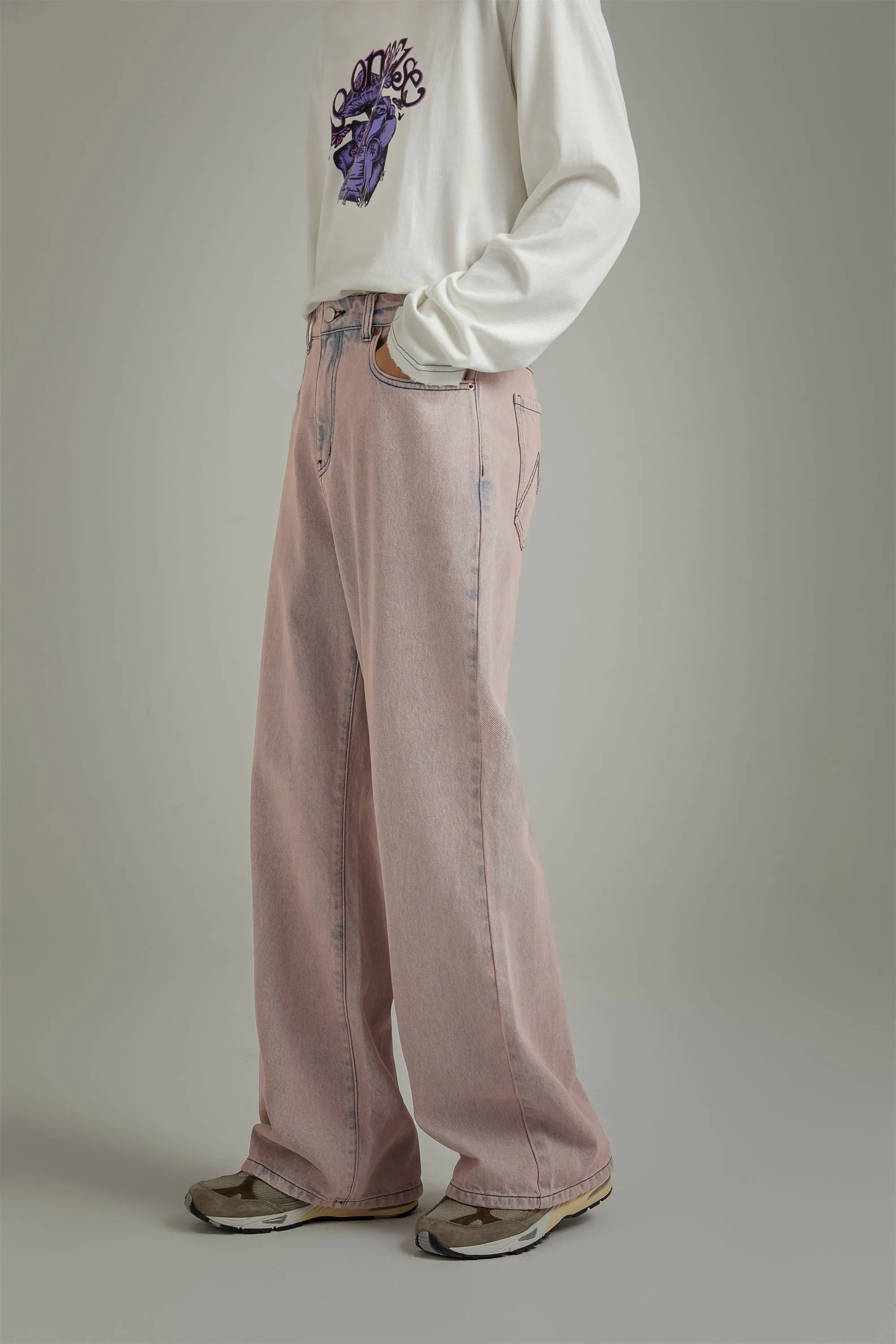 Color Washed Wide Jeans