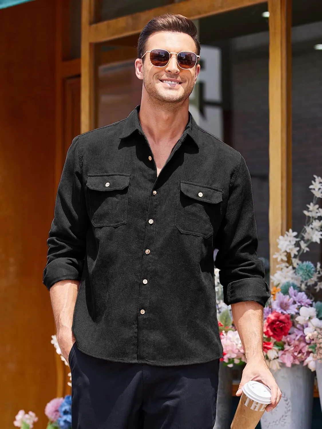 COOFANDY Men's Corduroy Shirt Casual Button Down Shirt Jacket Lightweight Shacket