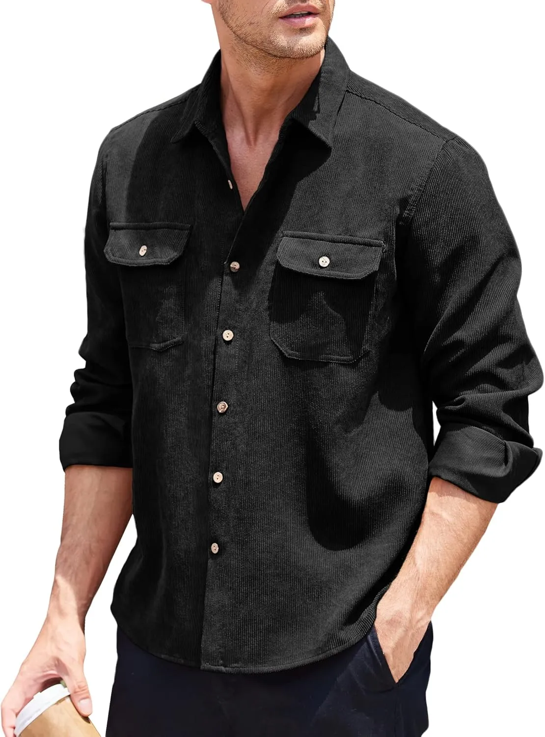 COOFANDY Men's Corduroy Shirt Casual Button Down Shirt Jacket Lightweight Shacket