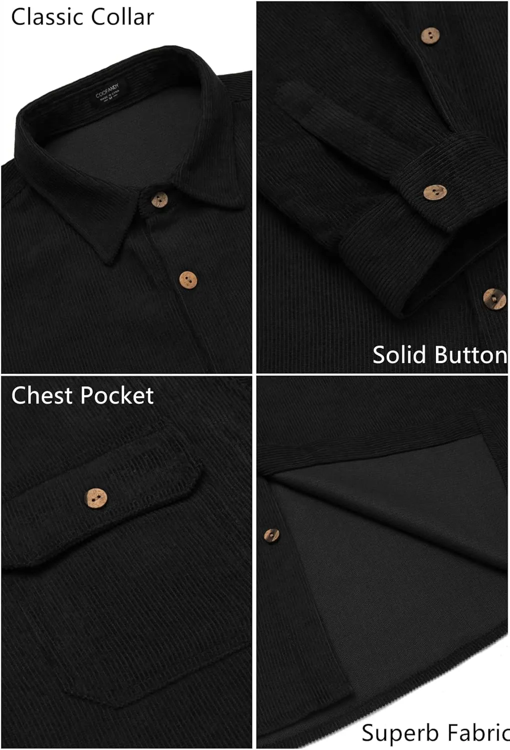 COOFANDY Men's Corduroy Shirt Casual Button Down Shirt Jacket Lightweight Shacket