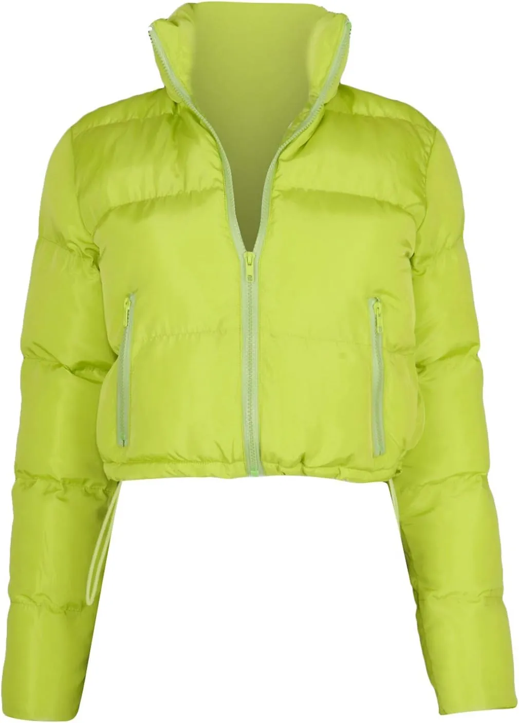 DASAYO Women's Stand Neck Puffy Quilted Jacket Thicken Bubble Puffer Padded Full Zip Waist Drawcord Short Down Coats