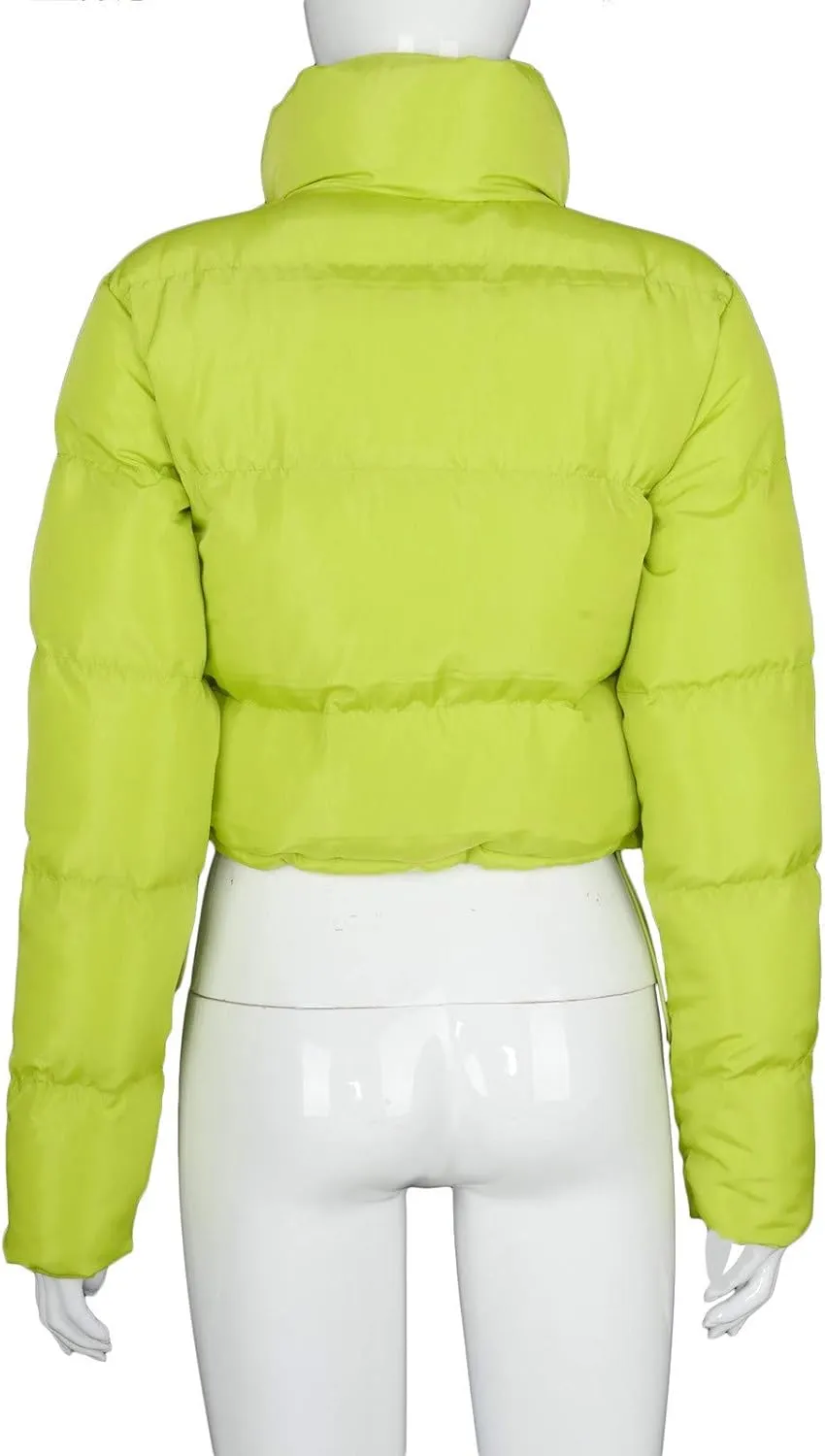 DASAYO Women's Stand Neck Puffy Quilted Jacket Thicken Bubble Puffer Padded Full Zip Waist Drawcord Short Down Coats