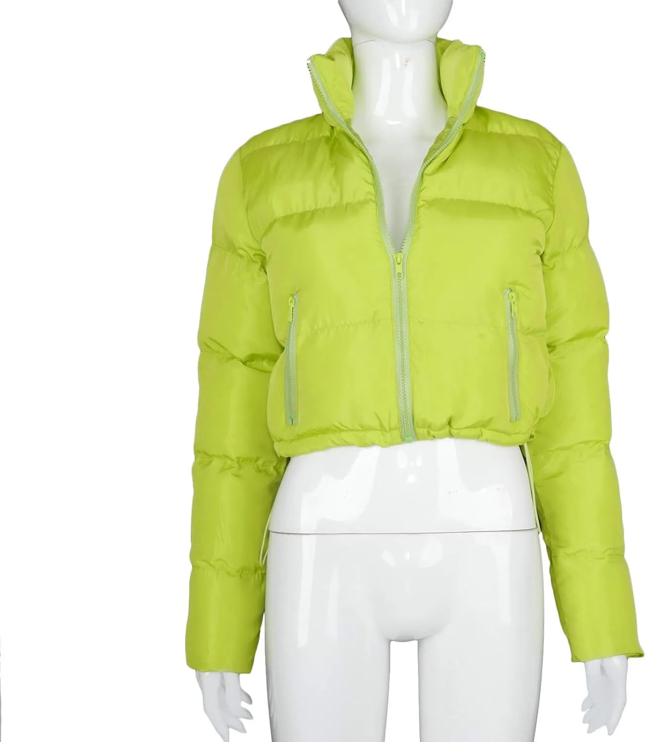 DASAYO Women's Stand Neck Puffy Quilted Jacket Thicken Bubble Puffer Padded Full Zip Waist Drawcord Short Down Coats