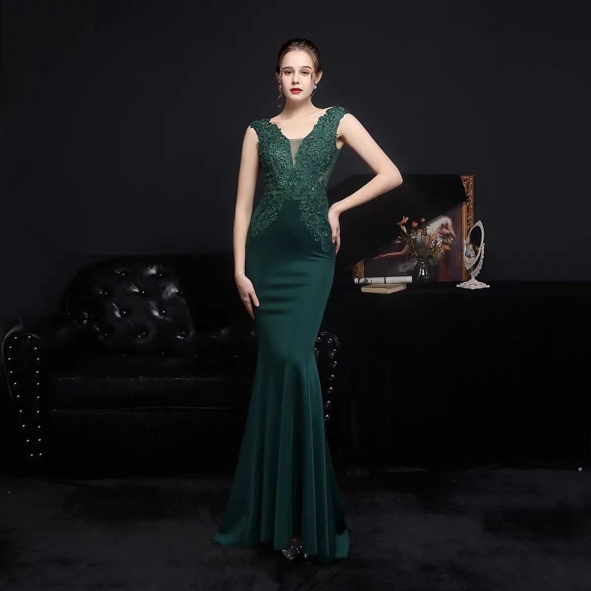 Diamante lace evening dress