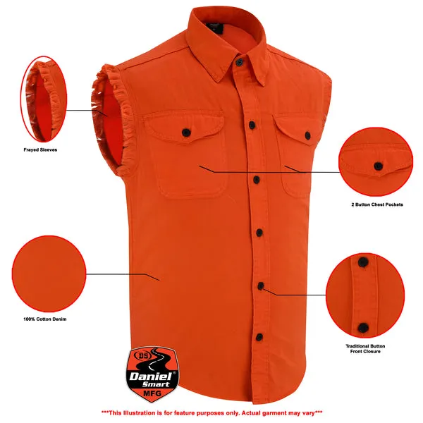 DM6003 Men’s Orange Lightweight Sleeveless Denim Shirt
