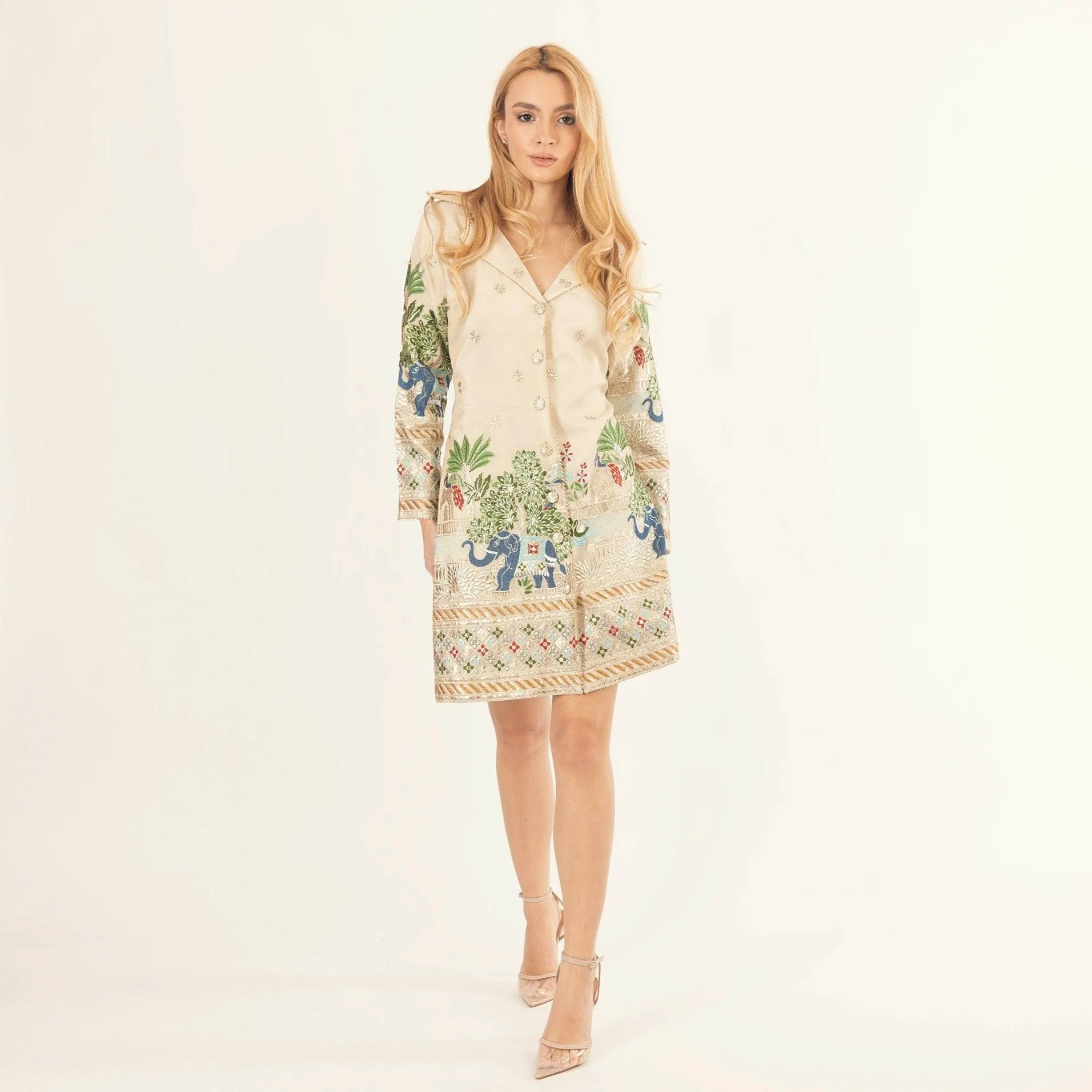 Ecrina Off-White Blazer Dress with Embroidery
