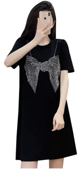 Elegant dress with diamond bow design
