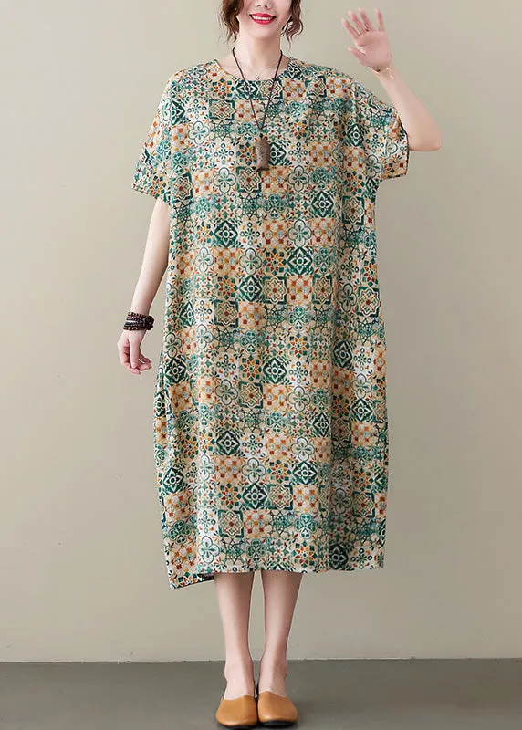Elegant Green Print Cozy Long Dress Summer LY6101