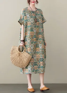 Elegant Green Print Cozy Long Dress Summer LY6101