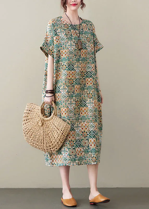 Elegant Green Print Cozy Long Dress Summer LY6101