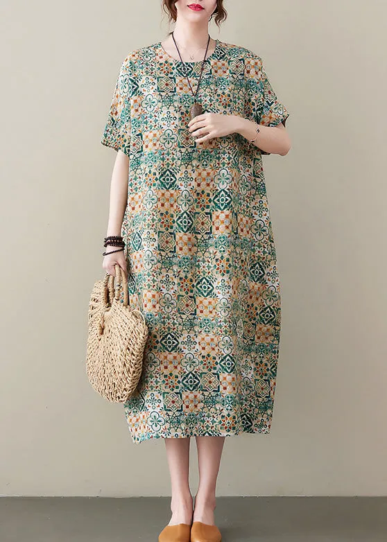 Elegant Green Print Cozy Long Dress Summer LY6101