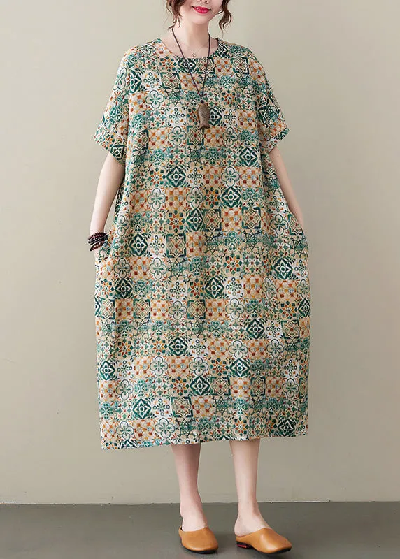Elegant Green Print Cozy Long Dress Summer LY6101