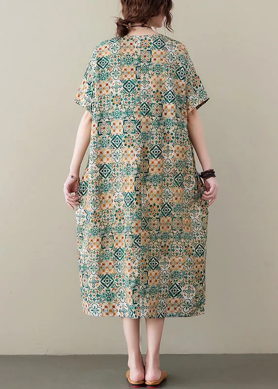 Elegant Green Print Cozy Long Dress Summer LY6101