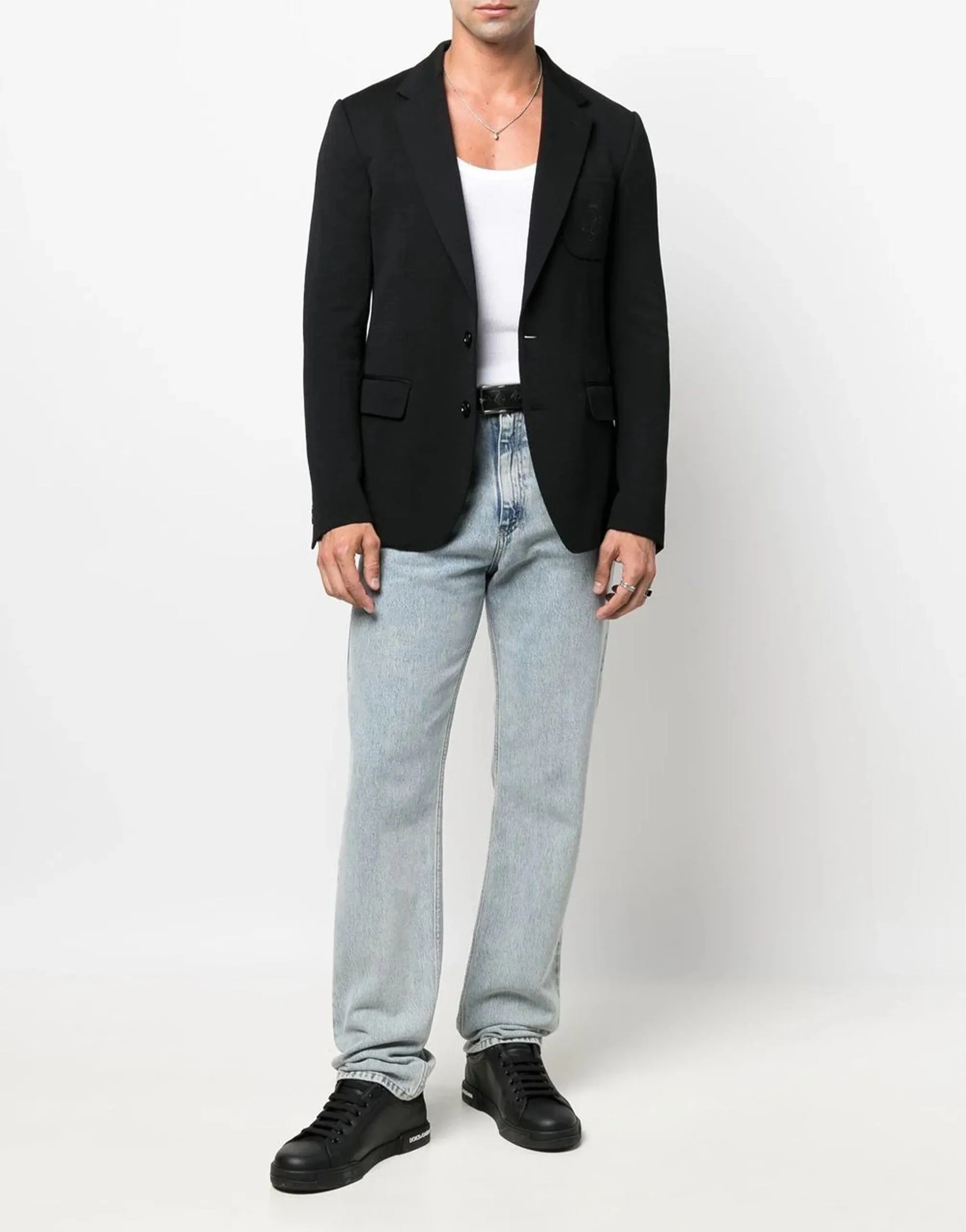 Embroidered Logo Wool Blazer