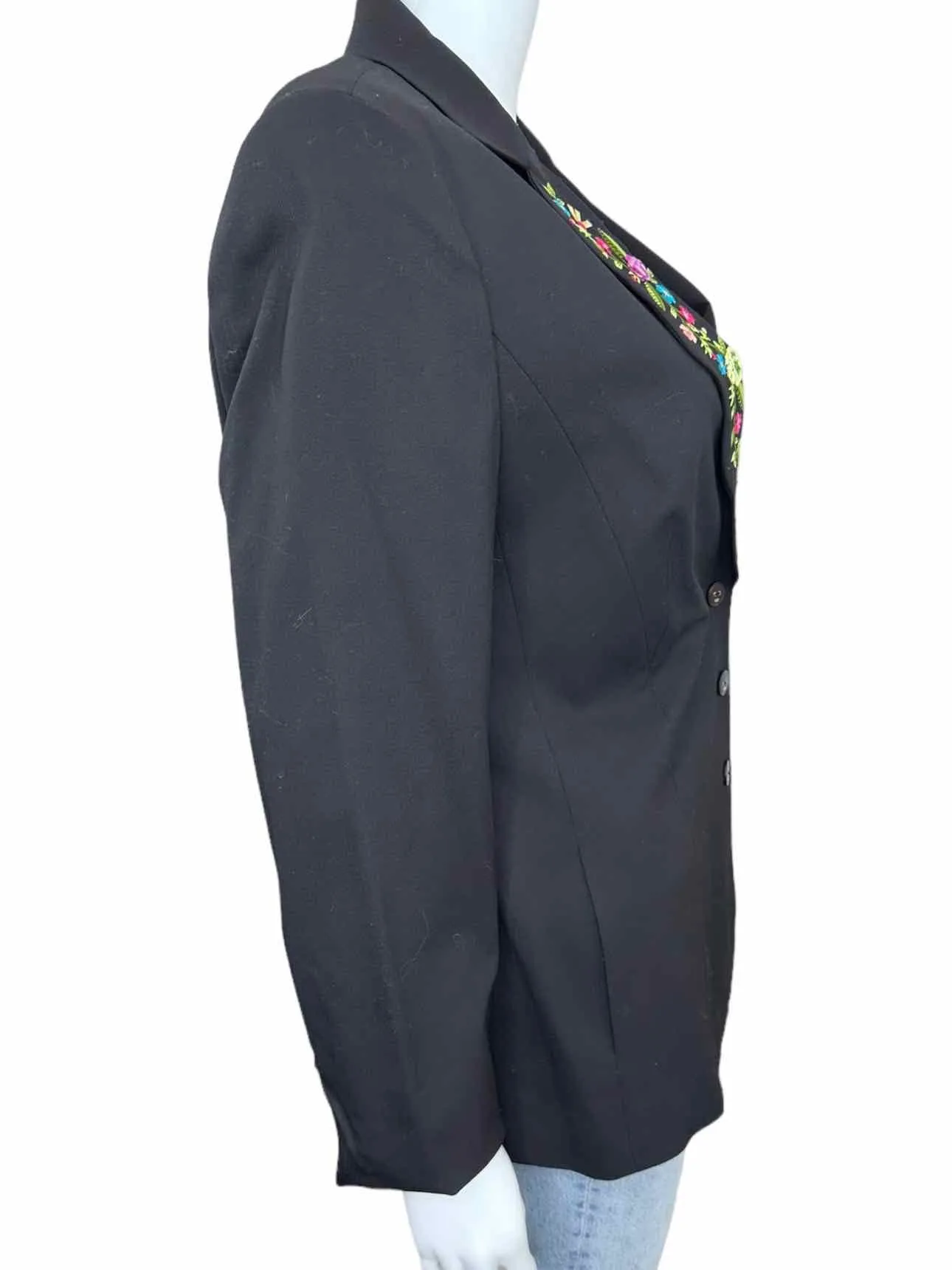 ESCADA Black Wool Floral Embroidered Blazer Size M
