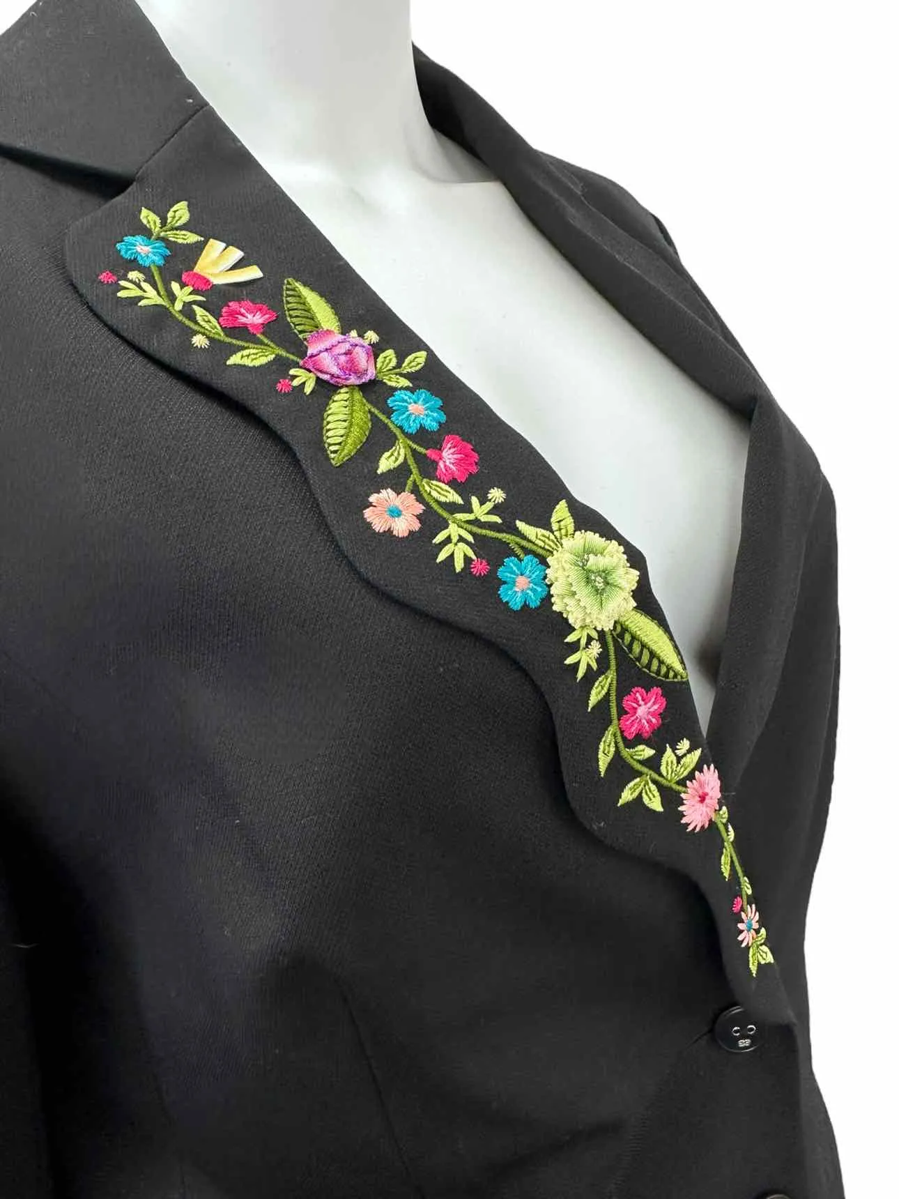 ESCADA Black Wool Floral Embroidered Blazer Size M