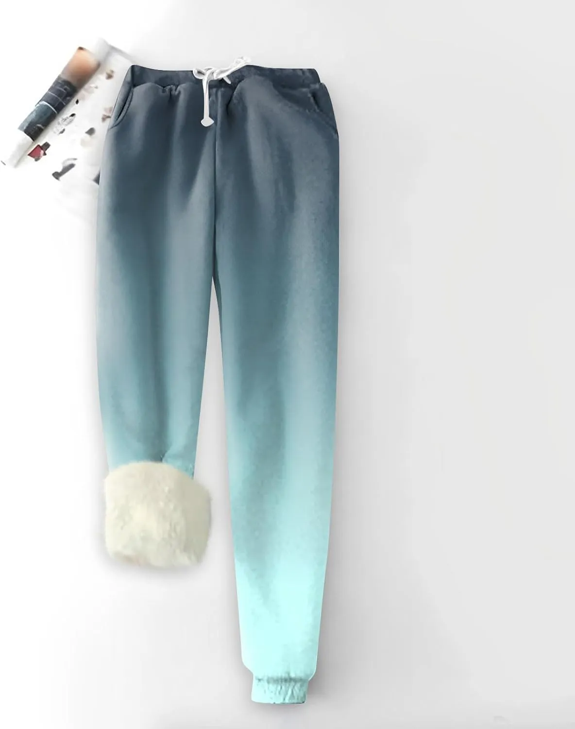 Fleece Sweatpants Women Casual Straight Legs Joggers Petite Pants with Pocket Warm Winter Fleece Lined Pants Clothes