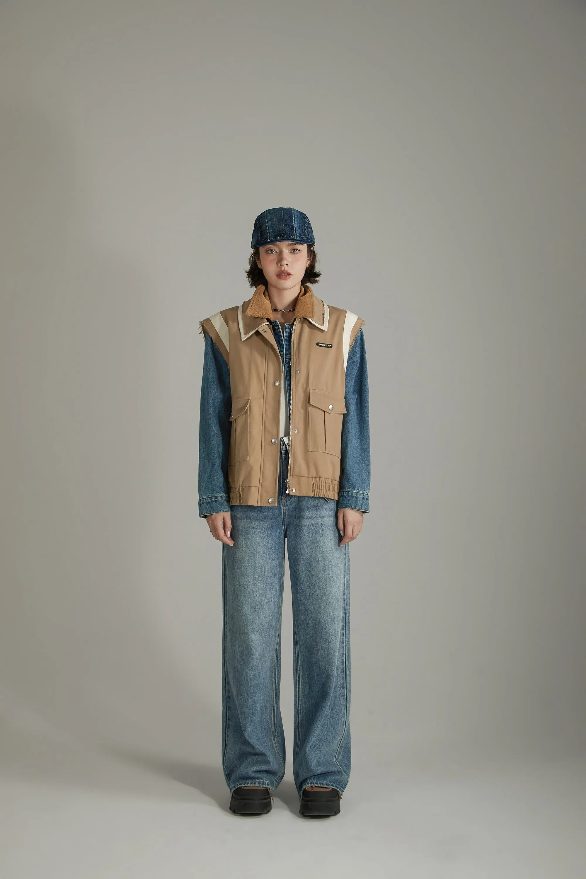 Folded Basic Washed Wide Denim Jeans
