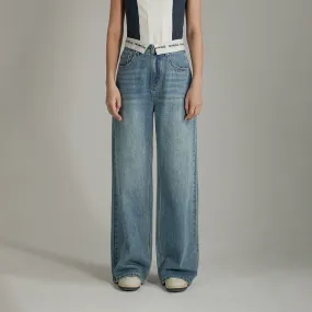 Folded Basic Washed Wide Denim Jeans