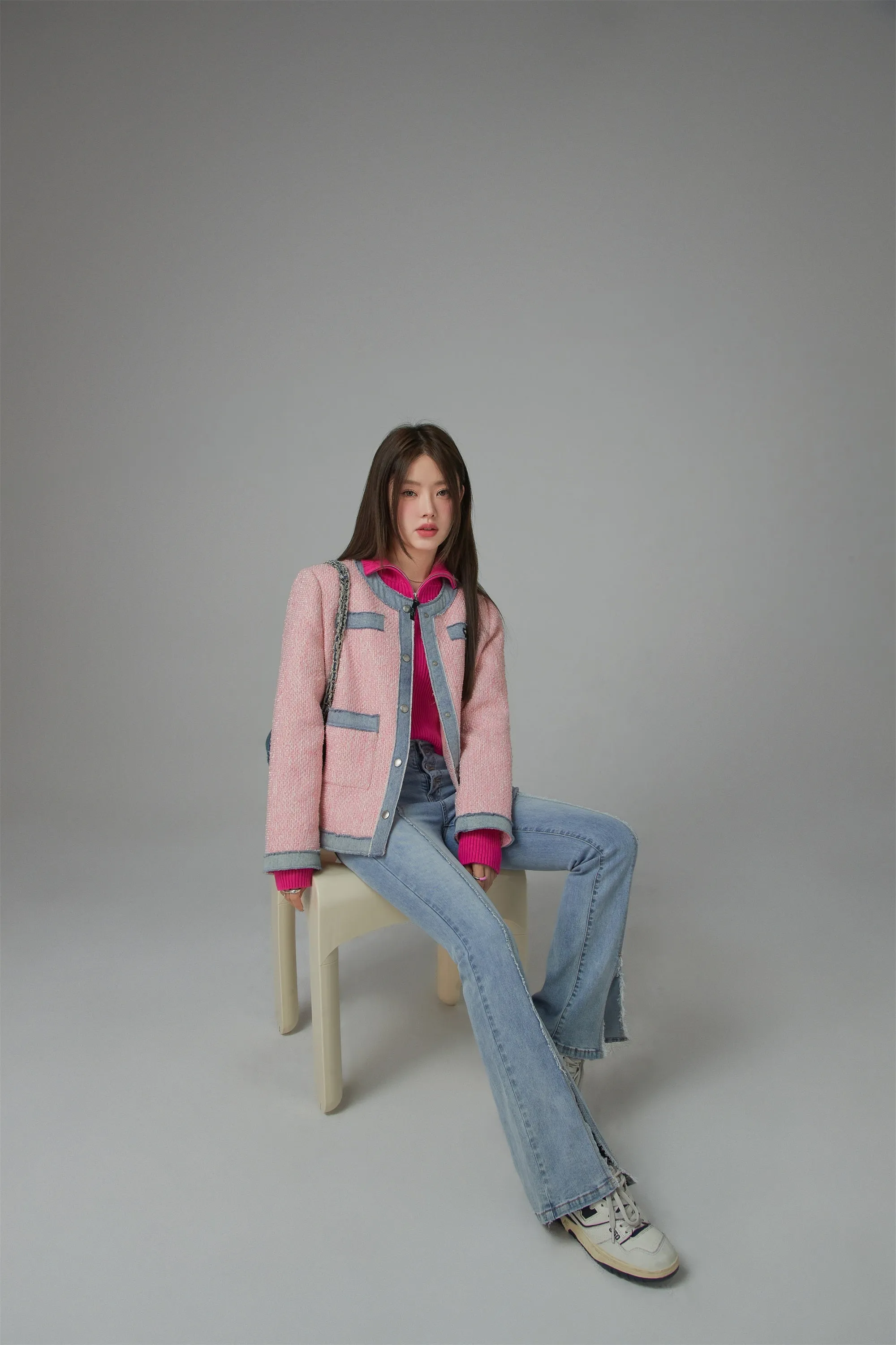 Front Slit Cutout High-Waist Washed Jeans