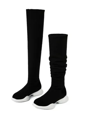 Genuine Leather Stretch Fabrics Elastic Boots