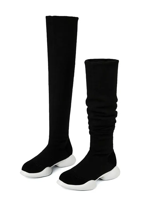 Genuine Leather Stretch Fabrics Elastic Boots