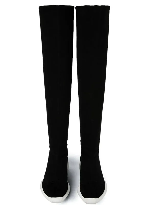 Genuine Leather Stretch Fabrics Elastic Boots