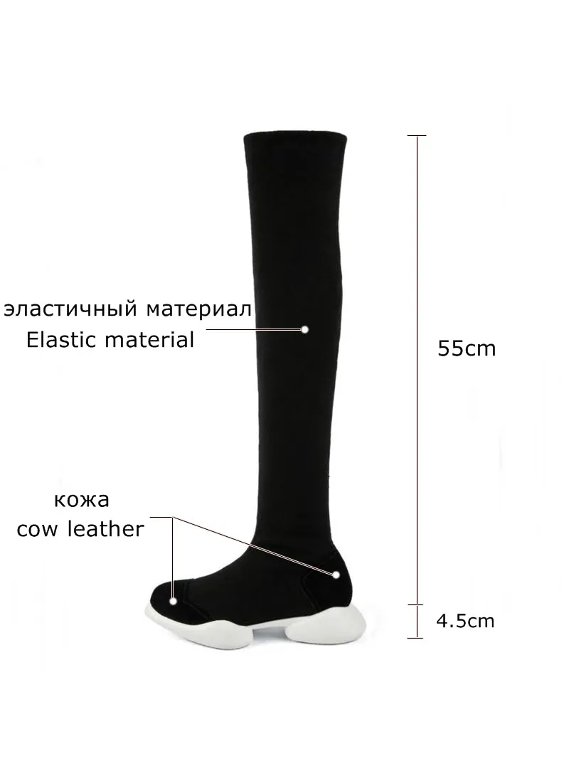 Genuine Leather Stretch Fabrics Elastic Boots