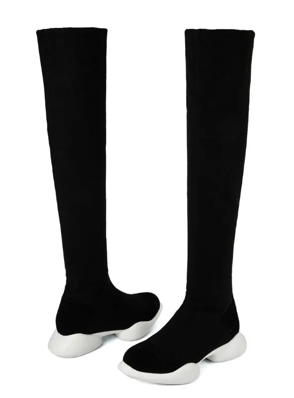 Genuine Leather Stretch Fabrics Elastic Boots