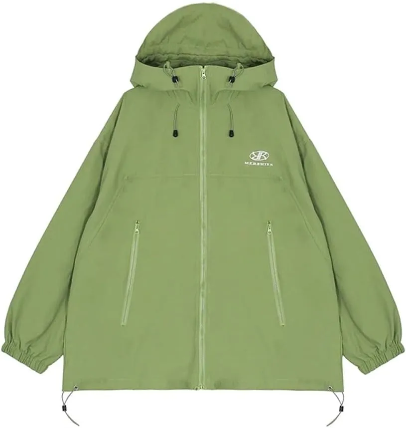 Green trench coat jacket women's oversized hip hop streetwear black waterproof hooded jacket