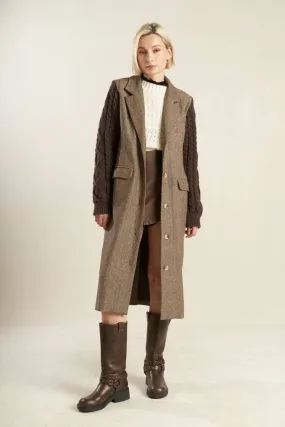 Herringbone Tweed Sweater Knit Maxi Coat