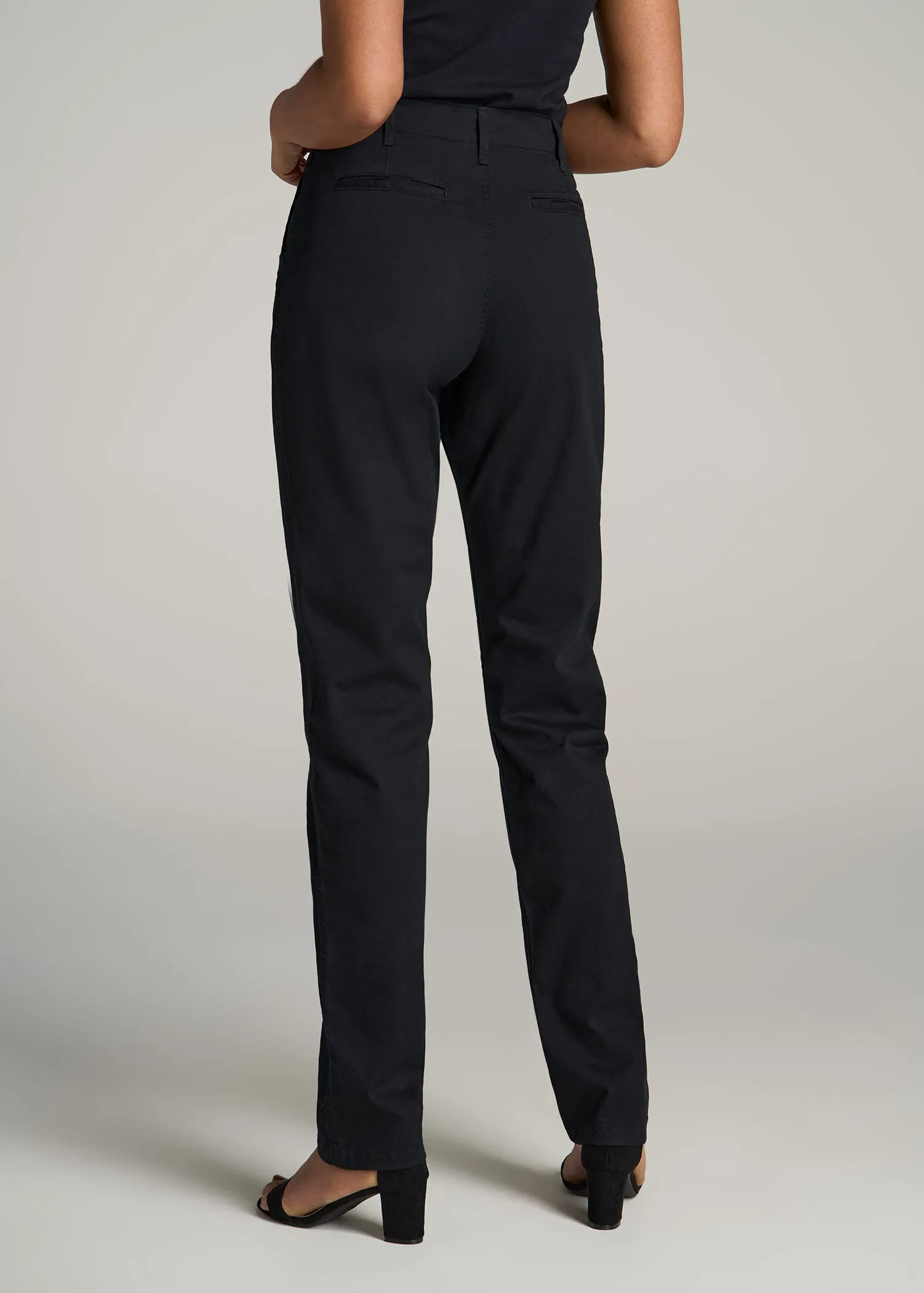 High Rise Tapered Chino Pants for Tall Women in Washed Black