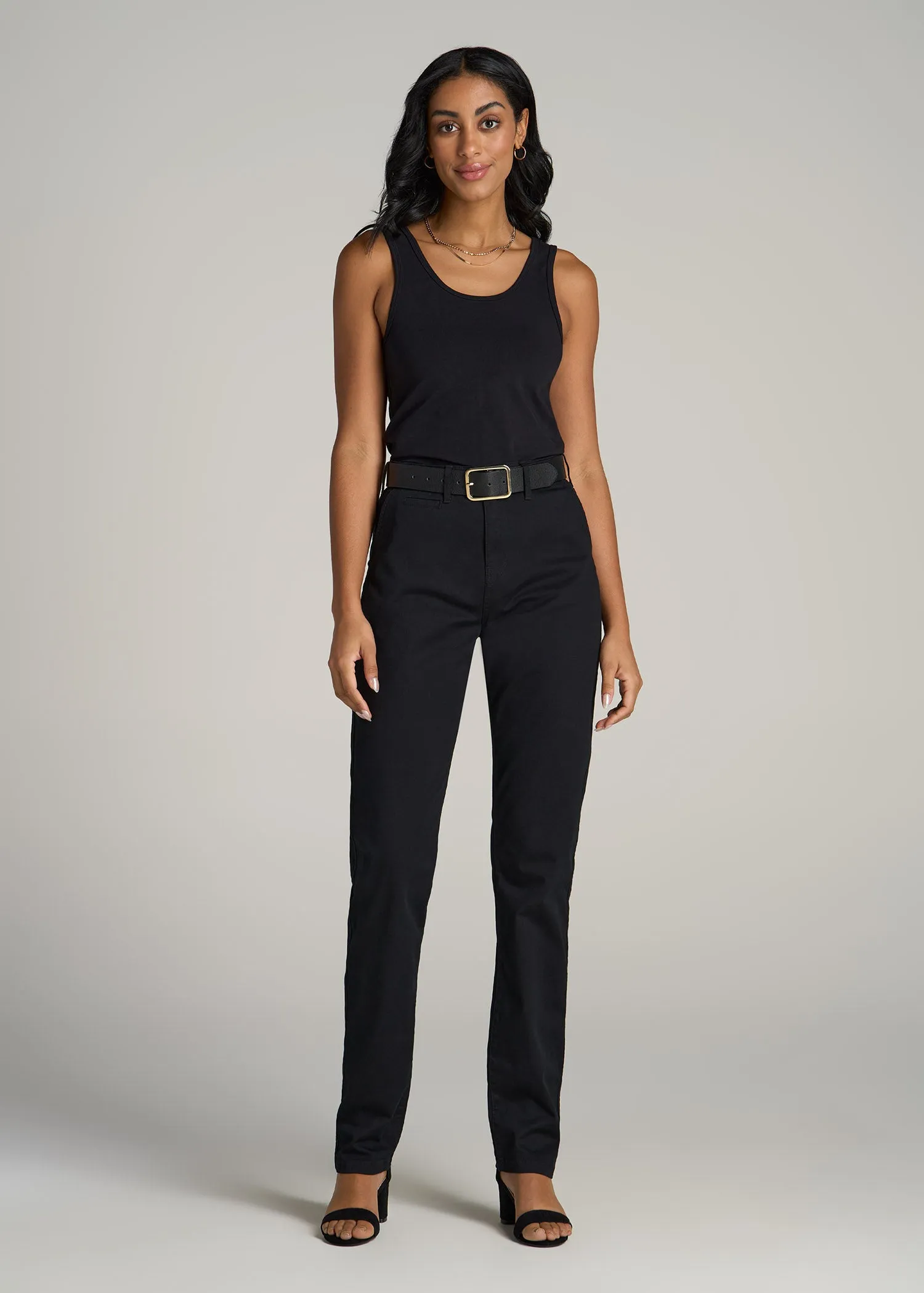 High Rise Tapered Chino Pants for Tall Women in Washed Black