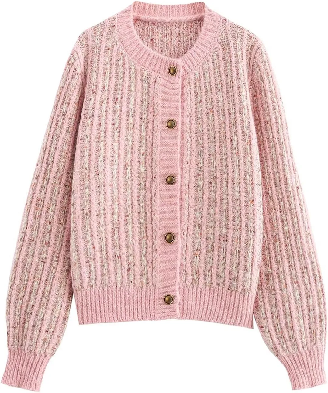 HOULENGS Women's Casual Long Sleeve Chunky Knit Cardigan Sweater 2024 Fall Round Neck Button Down Sweater Coats