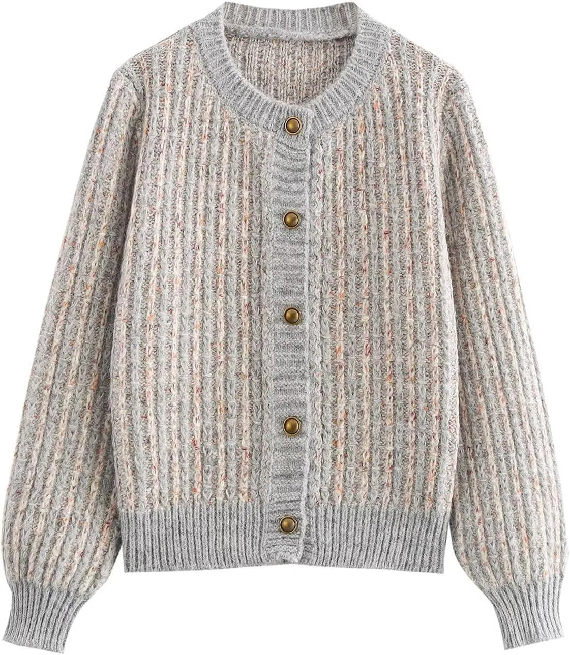 HOULENGS Women's Casual Long Sleeve Chunky Knit Cardigan Sweater 2024 Fall Round Neck Button Down Sweater Coats