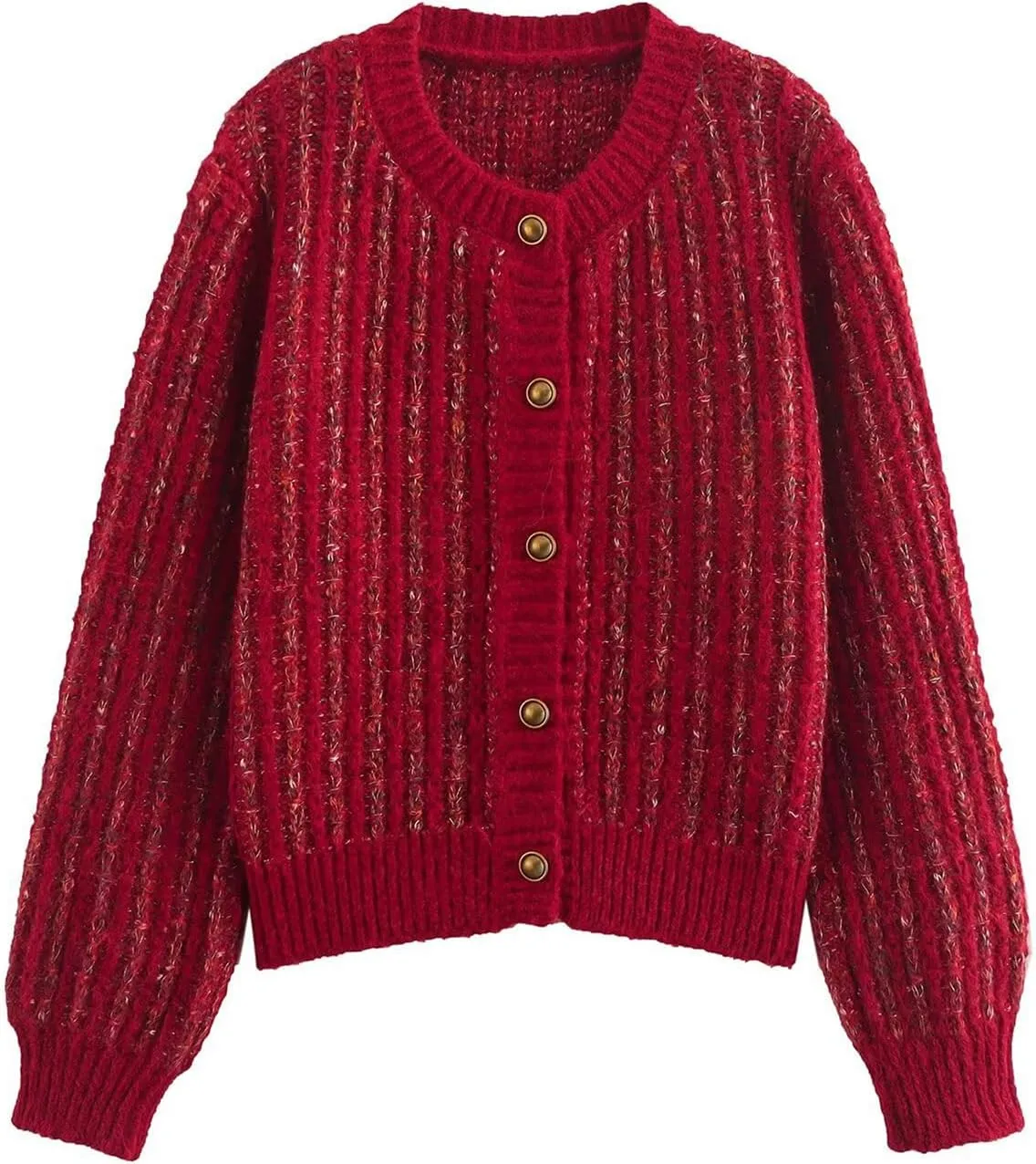 HOULENGS Women's Casual Long Sleeve Chunky Knit Cardigan Sweater 2024 Fall Round Neck Button Down Sweater Coats