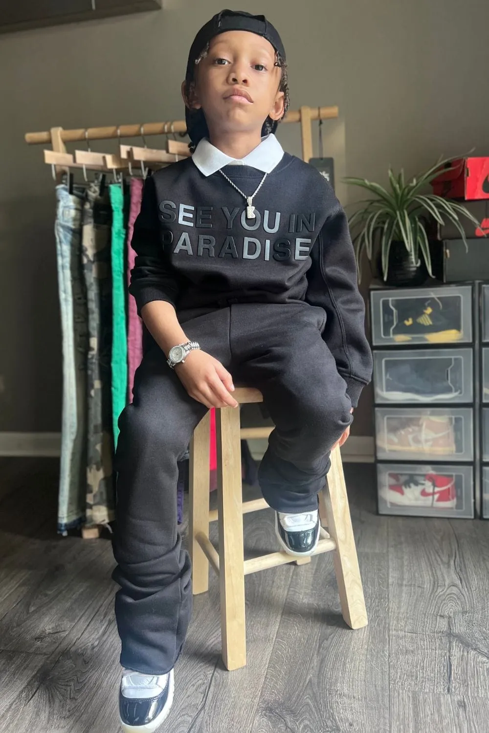 Kids Crewneck Stacked Fleece Bundle (Black)