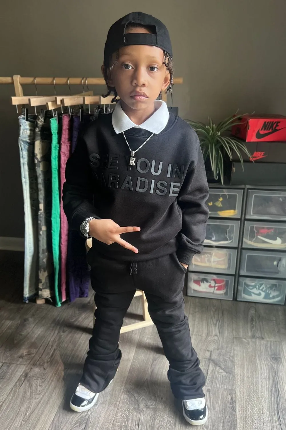 Kids Crewneck Stacked Fleece Bundle (Black)