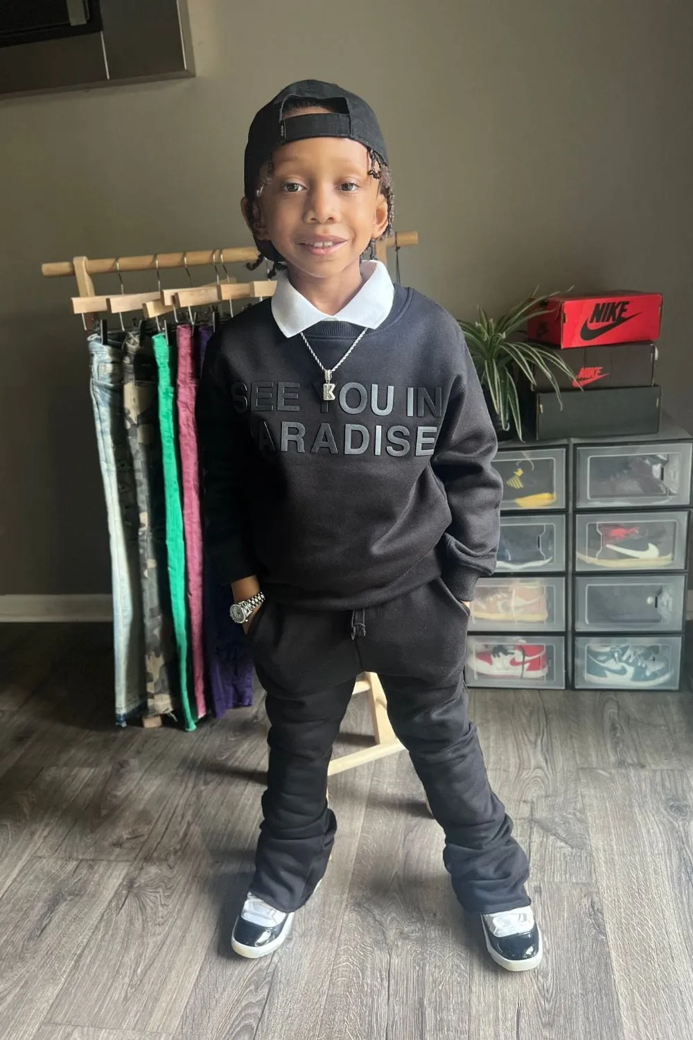 Kids Crewneck Stacked Fleece Bundle (Black)