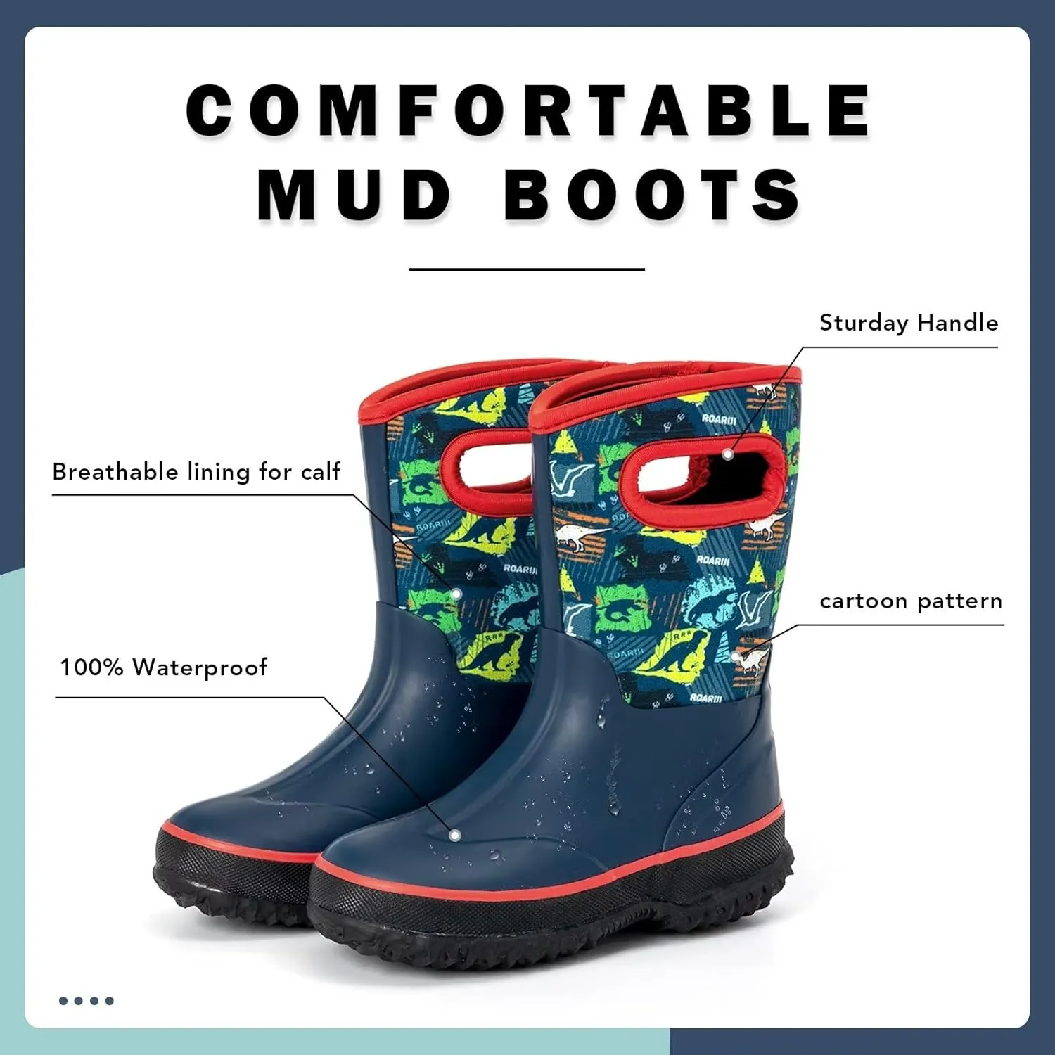 Kids Waterproof Neoprene Rain Boots Girls Boys Outdoor Mud Boots Children Insulated Rubber Snow Boots