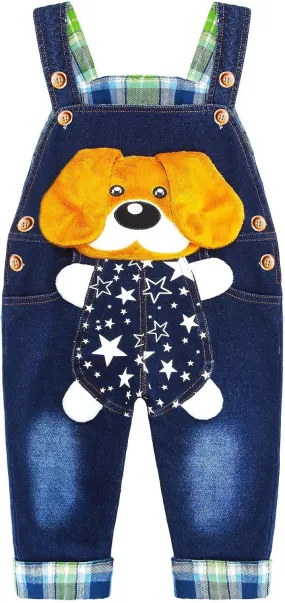 KIDSCOOL SPACE Baby Cotton 3D Cartoon Soft Knitted Jeans Overalls