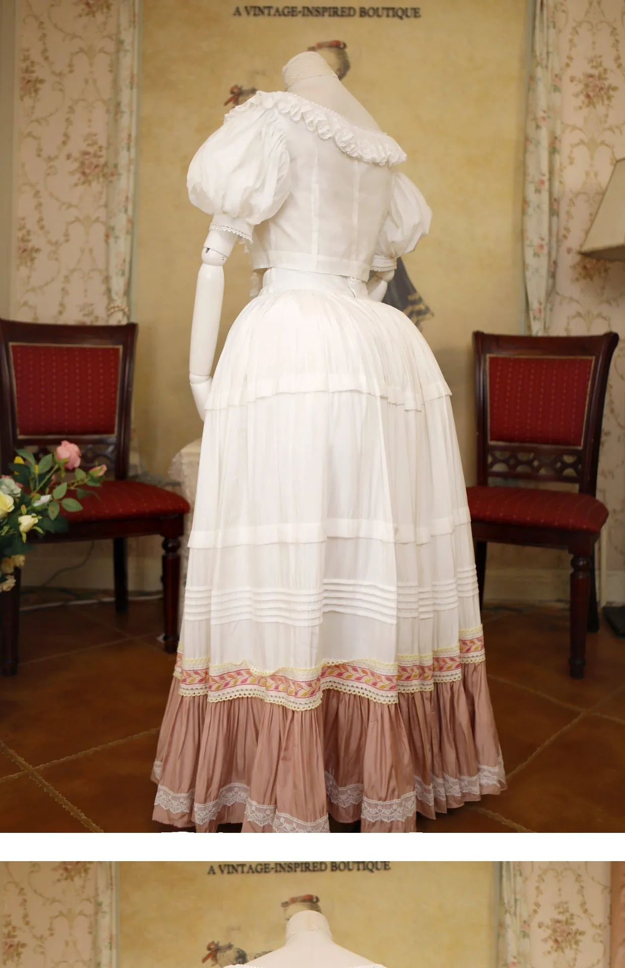 Lace Garden~Victorian Style Elegant Antique Lolita Blouse and Skirt