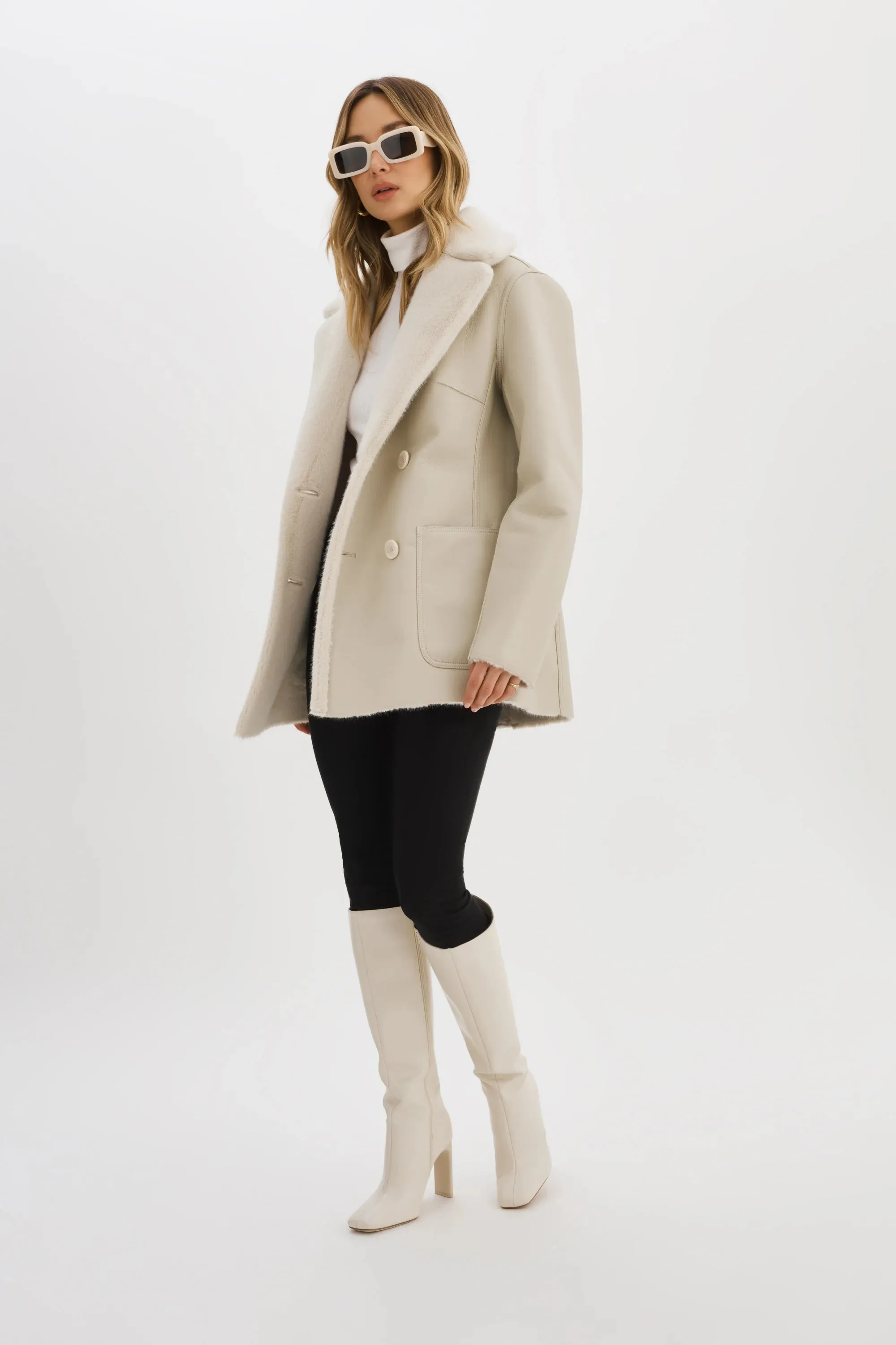 Lamarque Camille Faux Shearling Reversible Jacket- Ivory